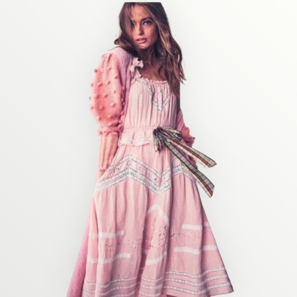 Loveshackfancy Cody Cinched Waist Linen Midi Dress